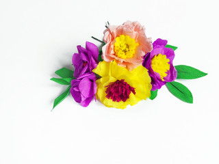 handmade flowers white background copy space