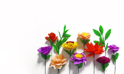 handmade flowers white background copy space