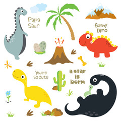 Dinosaur footprint, Volcano, Palm tree, Stones, Bone and Cactus