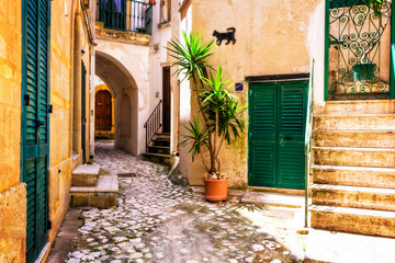 Charming  narrow streets of old town Otranto in Piglia, Italy