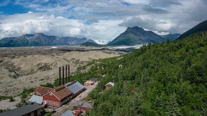 Moraine glacier view from Kennecott abandoned copper mining camp