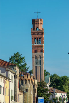 View Of A Church Tower In Roncade Province Of Treviso 