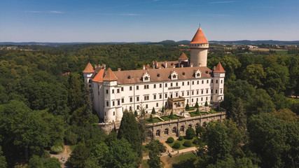 Fototapeta na wymiar Medieval Konopiste castle or château in Czech Republic - residence of Habsburg imperial family surrounded by the forest