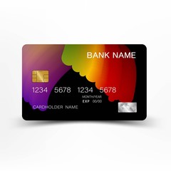 Realistic detailed credit card. Colorful color on the gray background EPS10.