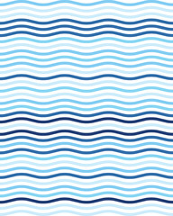 Seamless blue wavy lines simple pattern, abstract geometric background