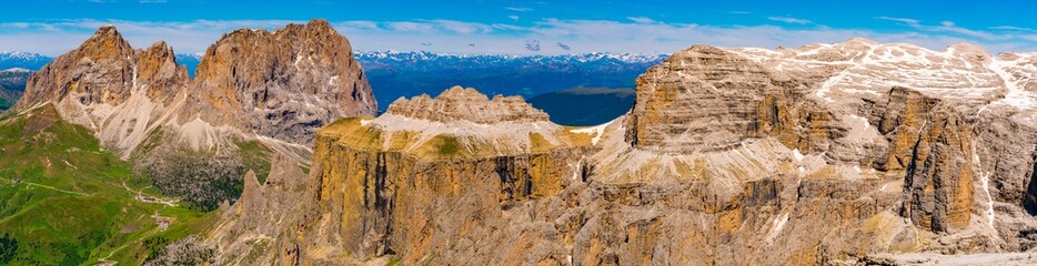 Panoramic view of the beautiful Dolomites mountain