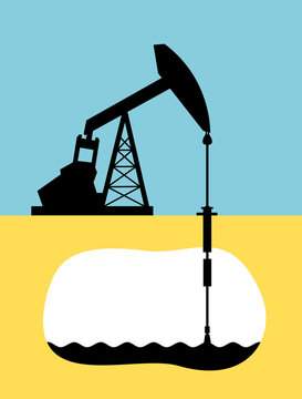 Oil well with low stockpile of commodity - Decline of production of oil because of decrease, drop and decline of low reervoir and reserve of petrol and petroleum. Vector illustration