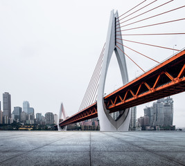 Chongqing, China, urban landscape, Yangtze River Bridge and high-rise buildings