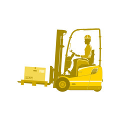 Warehouse forklift. One color forklift truck with a cargo on a palette for infographic. Flat vector.