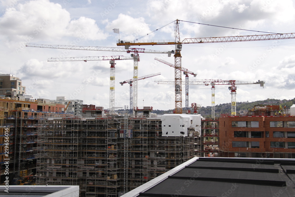 Sticker Grues sur un chantier à Oslo, Norvège