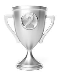 Silver cup winner second place award isolated on white. 3d render