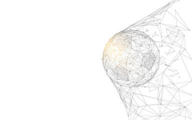 Ballon de football dans le but à partir de lignes et de triangles, point de connexion réseau sur fond bleu. Vecteur d& 39 illustration