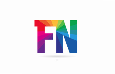 rainbow colored alphabet combination letter fn f n logo design
