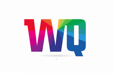 rainbow colored alphabet combination letter wq w q logo design