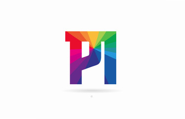 rainbow colored alphabet combination letter pi p i logo design