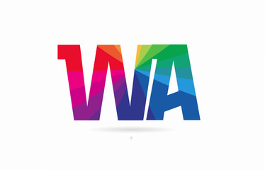 rainbow colored alphabet combination letter wa w a logo design