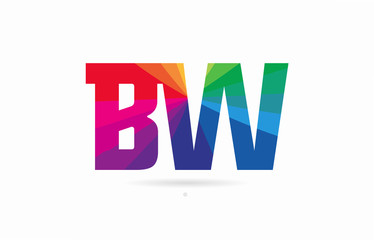 rainbow colored alphabet combination letter bw b w logo design