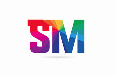 rainbow colored alphabet combination letter sm s m logo design