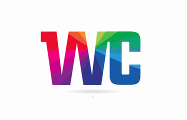 rainbow colored alphabet combination letter wc w c logo design