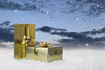 Gold Wrapped Christmas presents