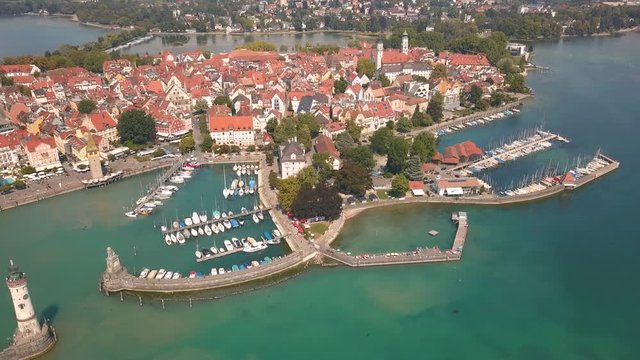 Aerial view of Lindau, town on lake Bodensee