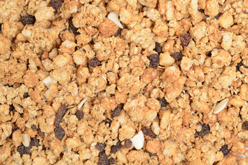 granola raisin almond cereal background