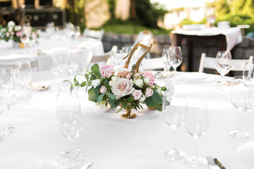 wedding table setting and decorated with flowers