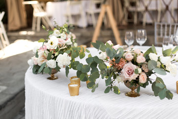 wedding table setting and decorated with flowers