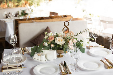 wedding table setting and decorated with flowers
