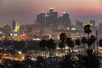 Foto auf Alu-Dibond Skyline von Los Angeles am Abend © blvdone