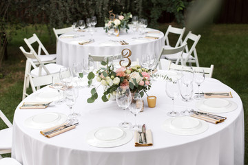 wedding table setting and decorated with flowers