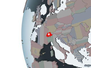 Switzerland with flag on globe