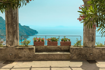 Pergola on the terrace. Mediterranean Sea. Ravello. Italy.