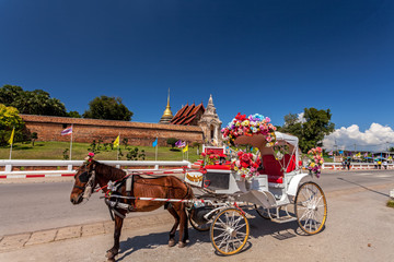 LAMPANG THAILAND-October 20:The horse carriage in  Lampang  at  Wat Phra That Lampang Luang Lampang Lampang province on October 20 , 2017 in LAMPANG THAILAND.