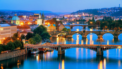 Fototapeta na wymiar Prague city, bridges over Vltava river, Czech Republic