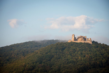 Obraz premium Ruin of Brekov castle on top of the hill in morning light, Slovakia