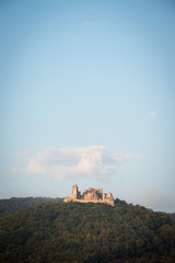 Obraz premium Ruin of Brekov castle on top of the hill in morning light, Slovakia