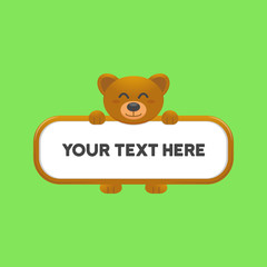 Fototapeta premium cute happy smiling smile kid bear holding or carry blank card banner background text template box illustration
