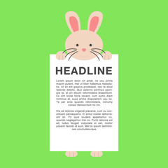 Cute pink rabbit cartoon carry blank white placard banner text template in flat style