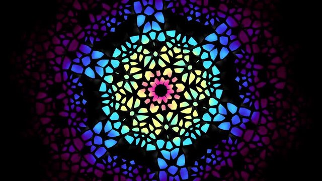 Transforming round mandala pattern. Seamless loop footage. Emboss geometric lattice mandala in arabic style. Islamic geometric arabesque pattern.