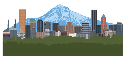 Portland Oregon Skyline Color vector Illustration