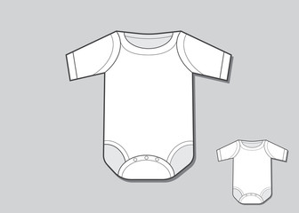 Baby bodysuit flat sketch template. Baby bodysuit