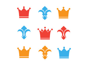 Crown and fleur de lis icons. Heraldic crowns and diadems for design