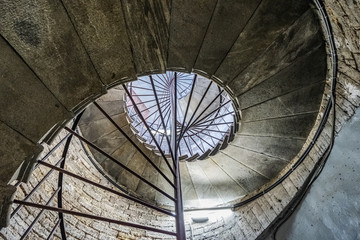 Spiral staircase. Spiral circle staircase interior.