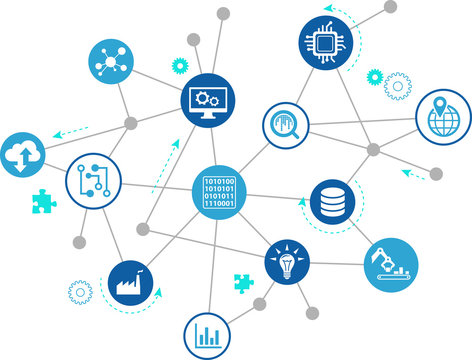 Digitalization concept: enterprise IoT, smart factory, industry 4.0 - vector illustration