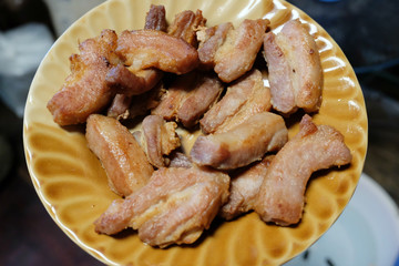 Fried Pork on dish tradition Thai food