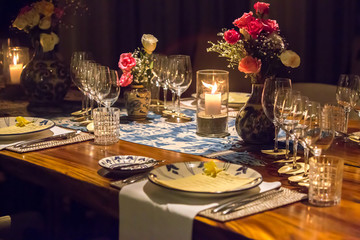 Elegant table set up for dinner, special event, party or wedding.