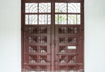 Old wooden door front view and stock photo