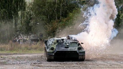 TURKU, FINLAND - AUGUST 25, 2018: Finnish Defence forces 100 years celebration show. 