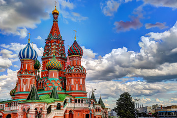 Fototapeta na wymiar St Basil's Cathedral in Red Square against blue skies